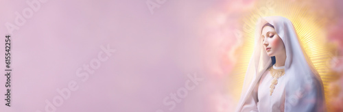 Virgin Mary. Our Lady of Grace with abstract background. Religion, Christianity symbol. Banner with copy space. photo