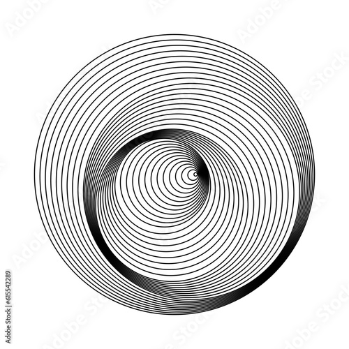 Optical illusion with black circles as artistic background, logo or icon.