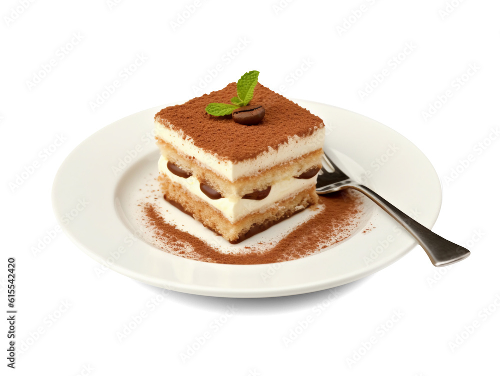  Tiramisu on a plate isolated on transparent or white background, png