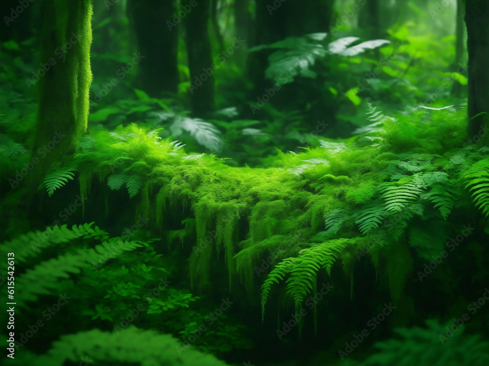 Green plants in forest, Generative AI Illustration.