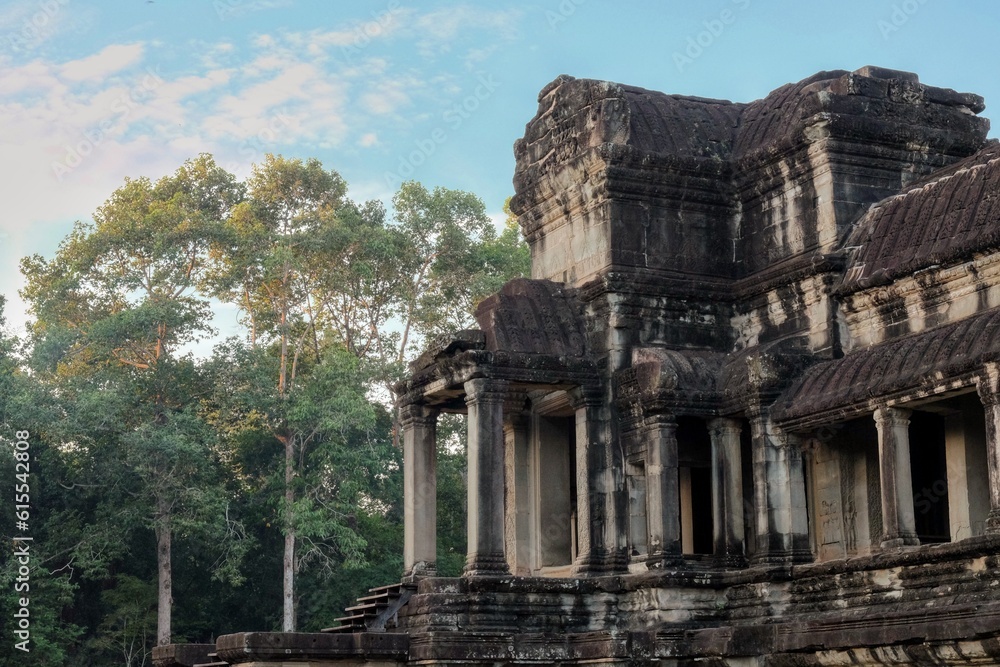 Standing amidst the ruins of Angkor, Cambodia, is an abandoned medieval Khmer building that echoes stories of a bygone era.