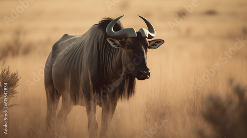 The Majestic Wildebeest in Tropical Grasslands. Generative AI