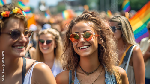 Women at gay pride parade-Generative AI © Christian