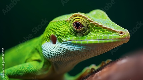 Green anole close-up. A small reptile in bright green color. Generative AI