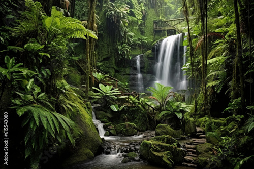 Waterfall in the lush rainforest Generative AI