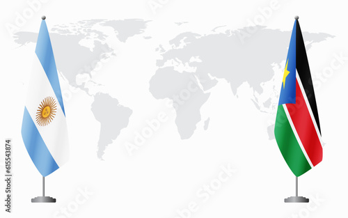 Argentina and South Sudan flags for official meeting