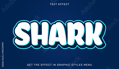 Shark editable text effect with 3d style. Text emblem for advertising, branding, business logo