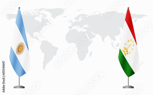 Argentina and Tajikistan flags for official meeting
