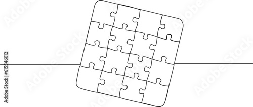 continuous single line drawing of jigsaw puzzle, line art vector illustration