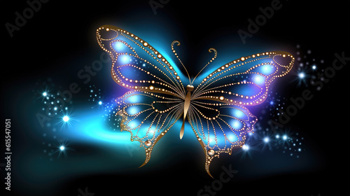 a jewelry inspired lightning butterfly with black background, ai generated image © Sternfahrer