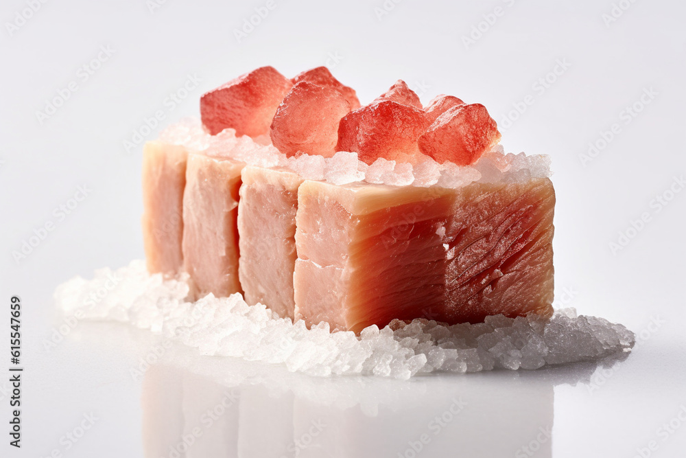 Close Up of Raw Sushi Roll on White Stone/Marble Background - Japanese Inspired Asian Cuisine - Food Photography with Studio Lighting Effect - Generative AI Close Up of Raw Sushi Roll on White Stone/Marble Background - Japanese Inspired Asian Cuisine - Food Photography with Studio Lighting Effect - Generative AI