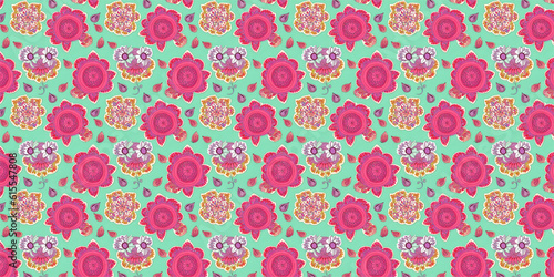 Seamless pattern with flowers on a turquoise background