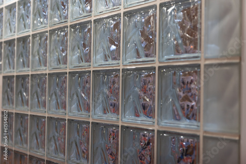 Thick glass block wall background at the expo