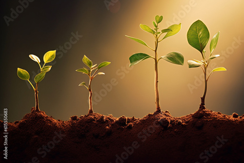 plant growth showing progression and development from sprout, life, seedling, growing step concept