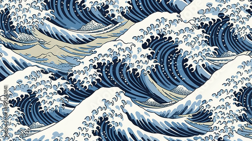 Leinwand Poster the waves off kanagawa in a palette style, ai generated image