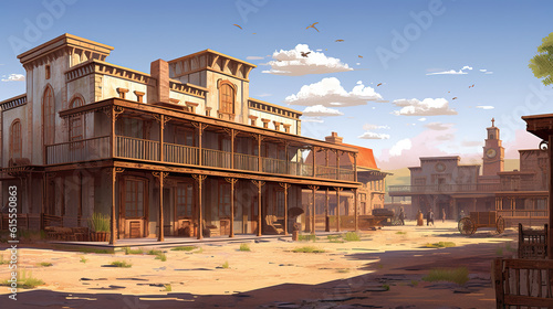 a wallpaper artwork of a wild west town, ai generated image