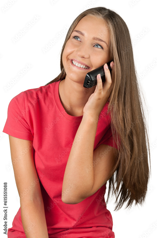 Young cute woman using phone isolated on white background Young cute woman using phone isolated on white background