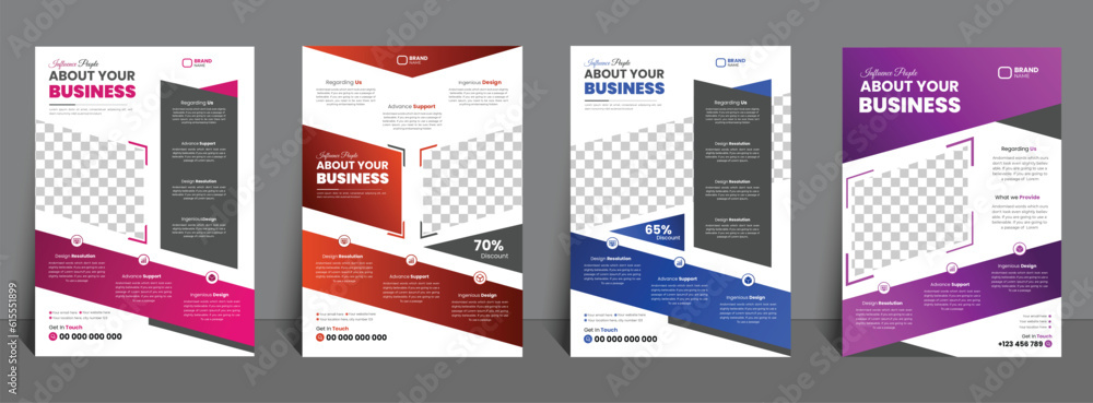 a bundle of 4 templates of different colors a4 flyer template, modern business flyer template with abstract background. flyer, poster, magazine, banner, book cover, brochure ,company profile template.