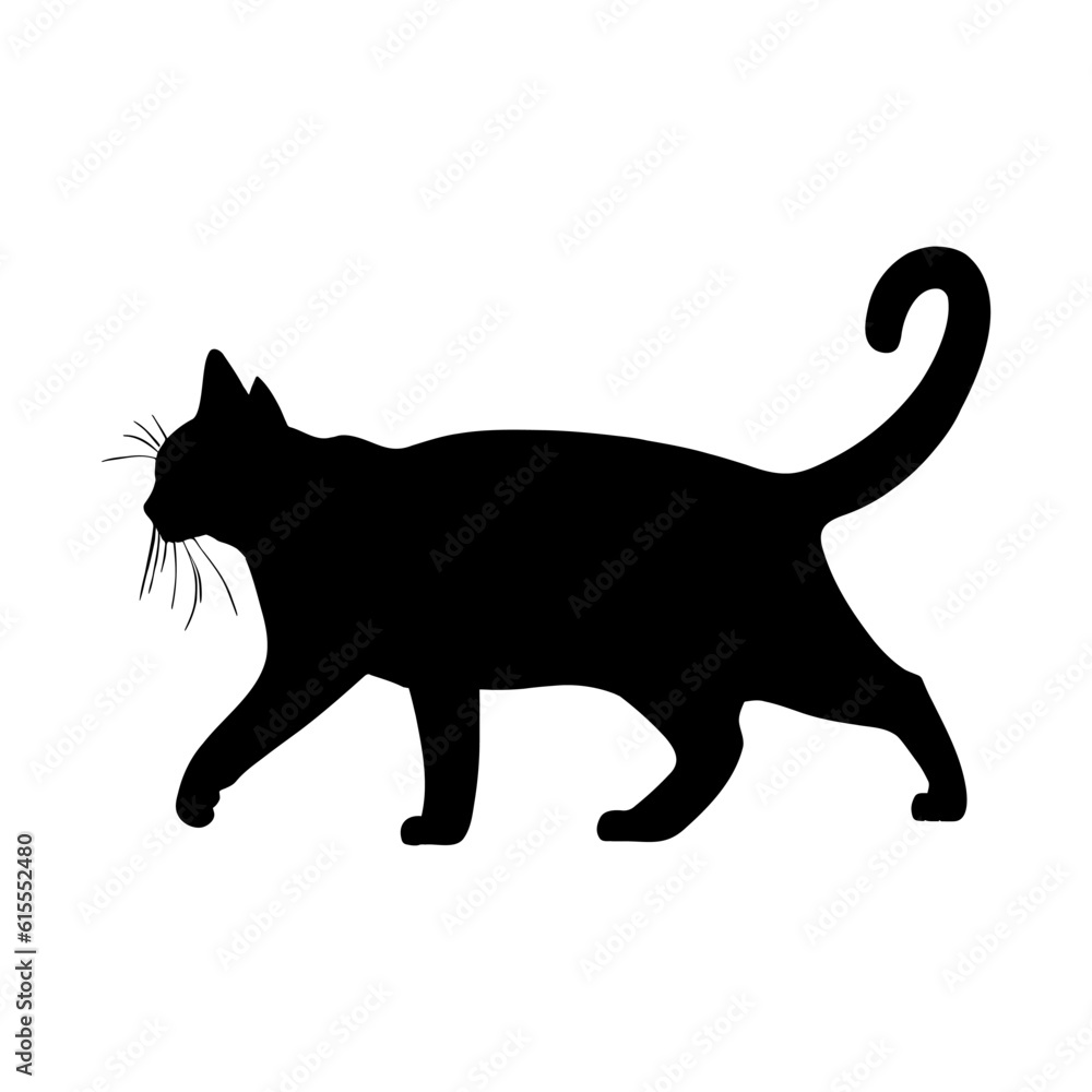 Fat cat silhouette isolated on white background. Vector illustration