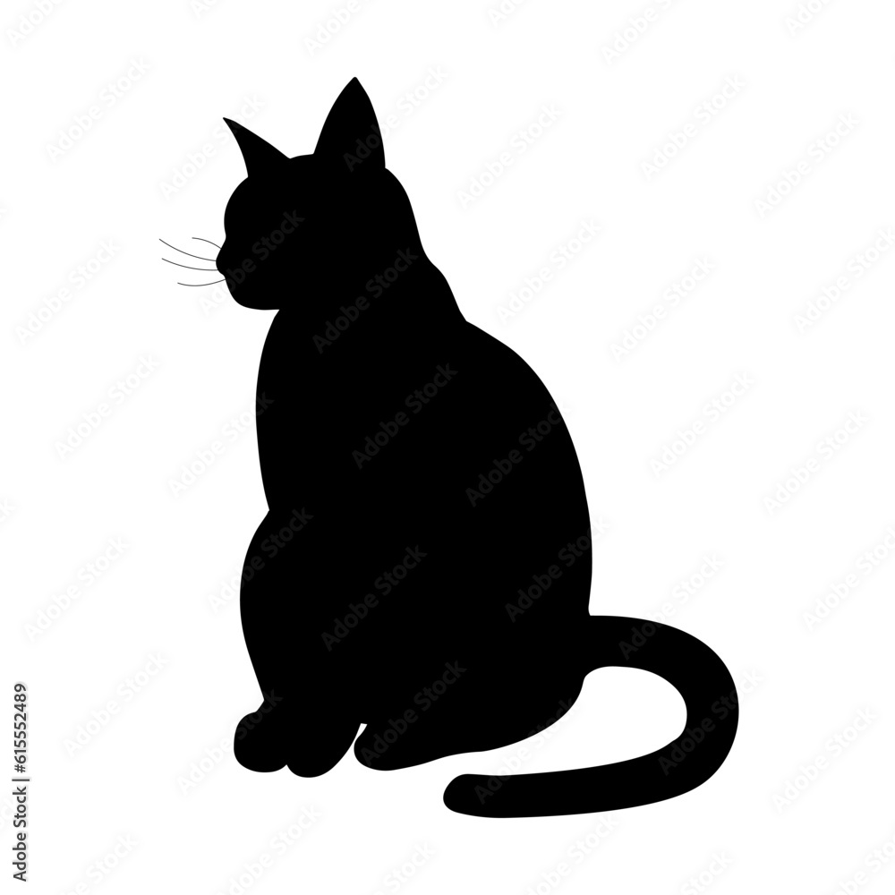 Sitting cat silhouette isolated on white background. Vector illustration