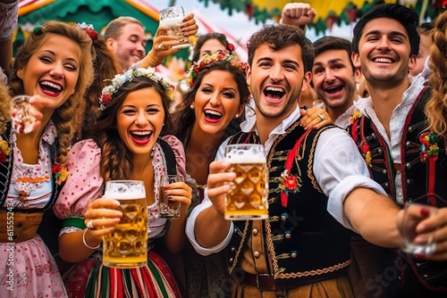 Oktoberfest Global Gathering: Party, Beer, and Good Vibes with Visitors from Around the World, Generative AI photo
