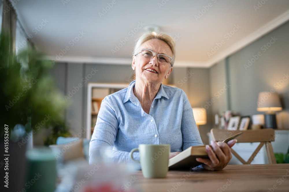 Senior woman mature caucasian female read book at home wear eyeglasses Senior woman mature caucasian female read book at home wear eyeglasses