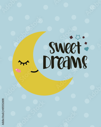 Sweet Dreams - Cute baby card illustration. Shower card.