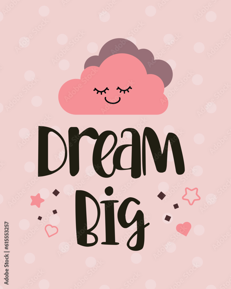 Dream Big - Cute baby card illustration. Shower card.