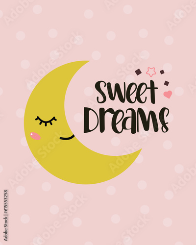 Sweet Dreams - Cute baby card illustration. Shower card.
