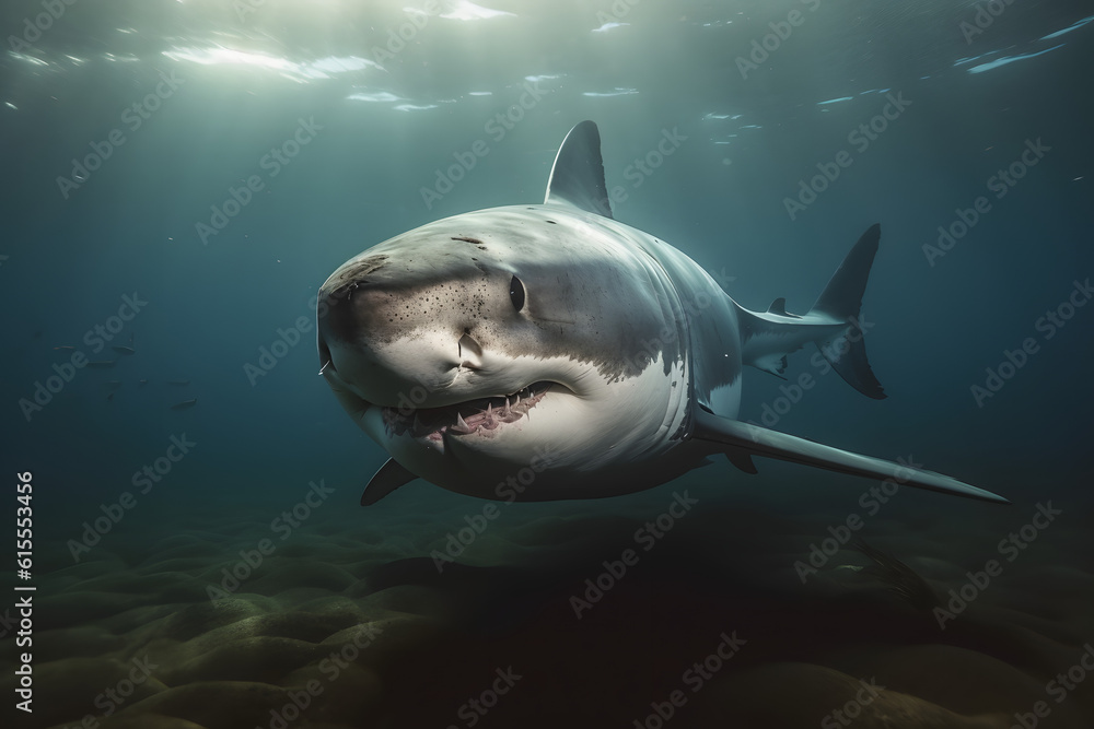Fototapeta premium Great White Shark in its Ocean Realm. Generative AI