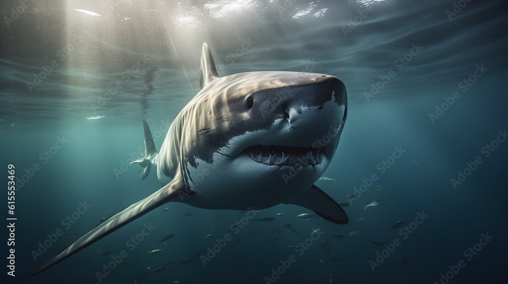 Obraz premium Great White Shark in its Ocean Realm. Generative AI