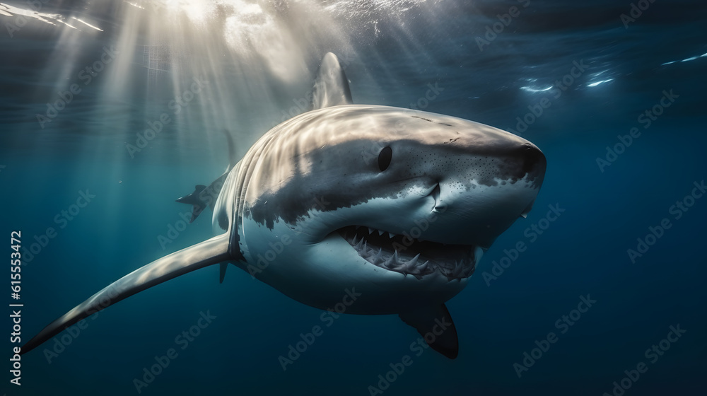Fototapeta premium Great White Shark in its Ocean Realm. Generative AI