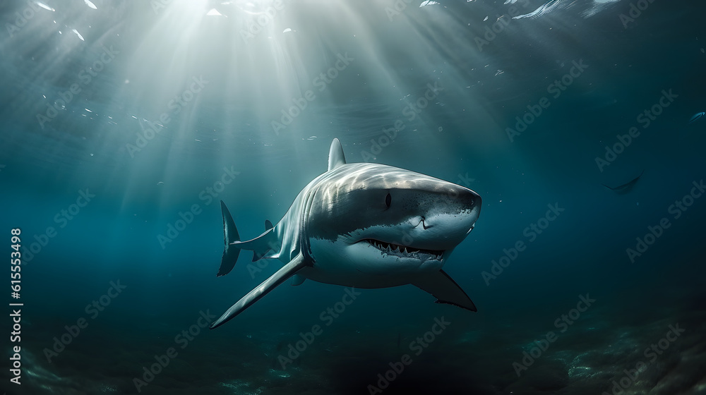 Great White Shark in its Ocean Realm. Generative AI