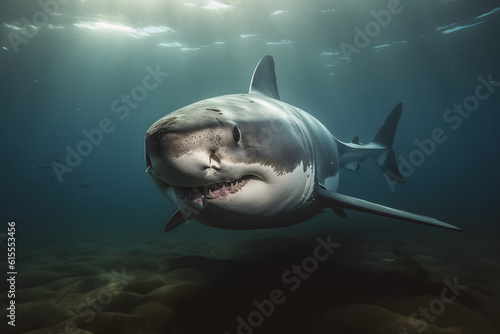 Great White Shark in its Ocean Realm. Generative AI © PIRMYN