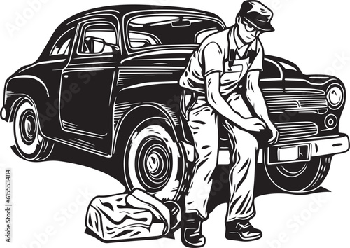 Vintage car mechanic, Vector illustration, SVG