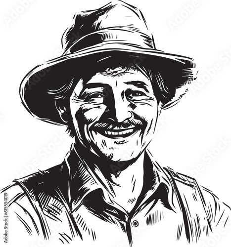 Wallpaper Mural Hand drawn portrait of a farmer in a hat Vector Illustration, SVG