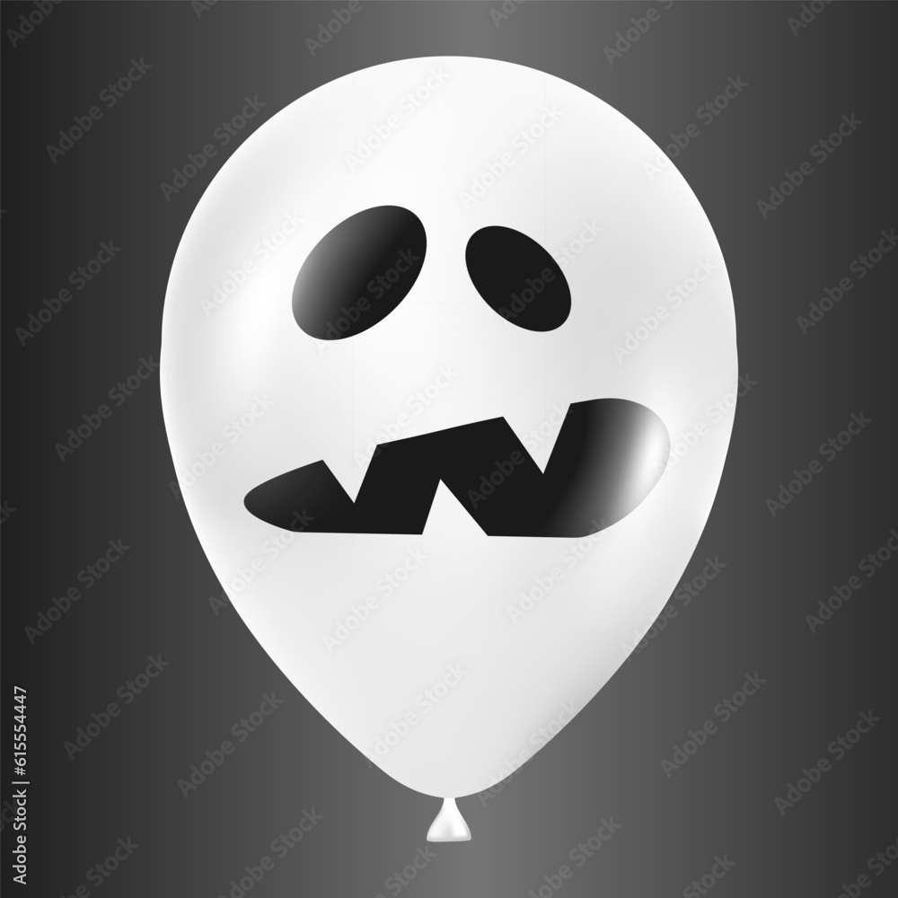 Halloween white balloon illustration with scary and funny face isolated on dark background Halloween white balloon illustration with scary and funny face isolated on dark background