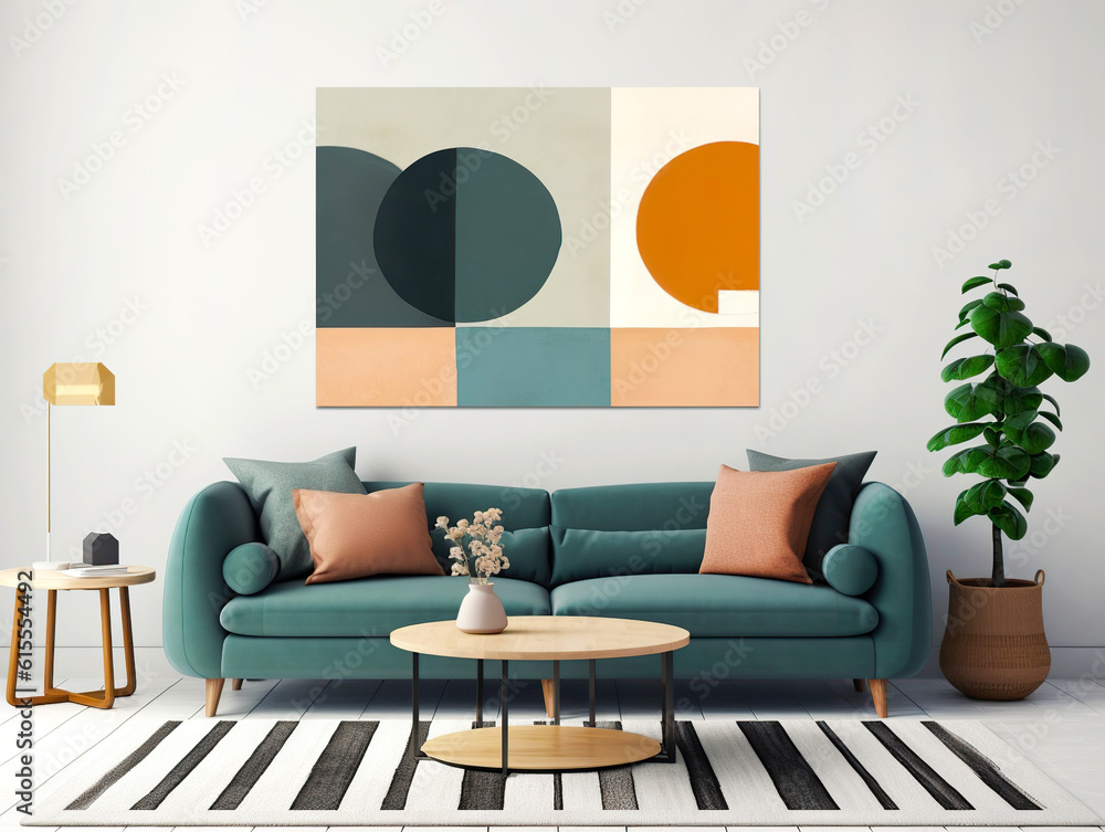 Curated visual reference: Gallery Detail: Teal Sofa And Big Mockup Poster Frame On White Wall