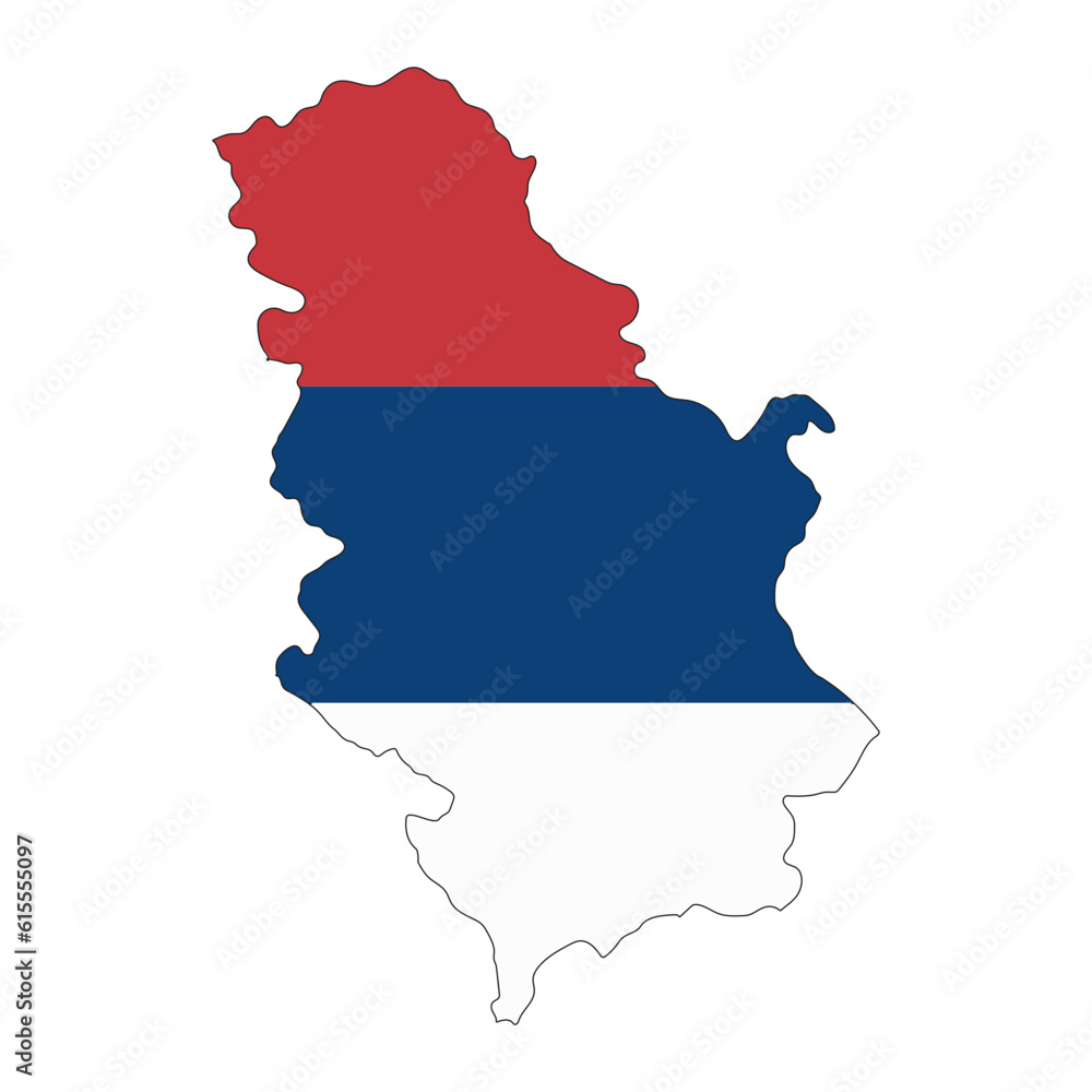 Serbia map silhouette with flag isolated on white background