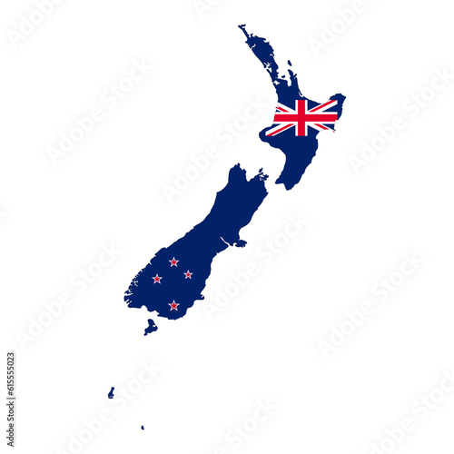 New Zealand map silhouette with flag isolated on white background