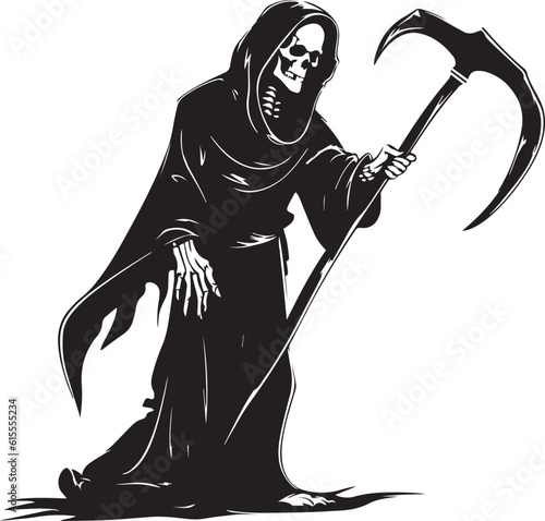 Death, Grim Reaper, Skeleton in black robe, Vector illustration, SVG