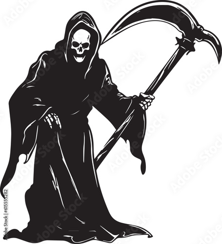 Death, Grim Reaper, Skeleton in black robe, Vector illustration, SVG