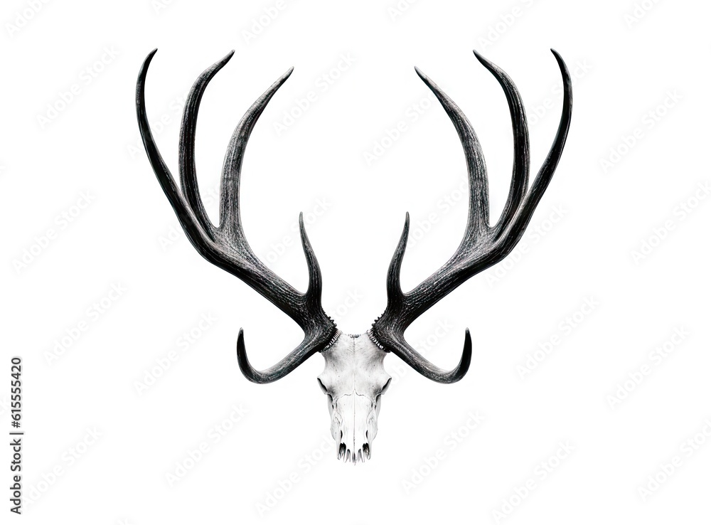 Large deer antlers on white background. created with Generative AI technology Large deer antlers on white background. created with Generative AI technology