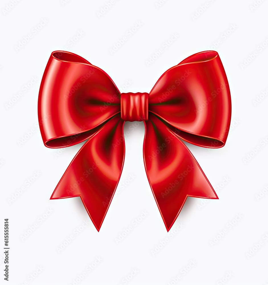 Red ribbon bow isolated on white background created with Generative AI technology