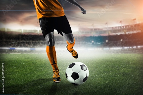 Football Championship, a young Soccer Player Kick the Ball. © BillionPhotos.com