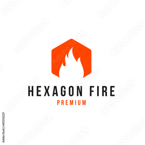 Creative Hexagon Fire Flame Logo Design Concept Vector Illustration Symbol Icon