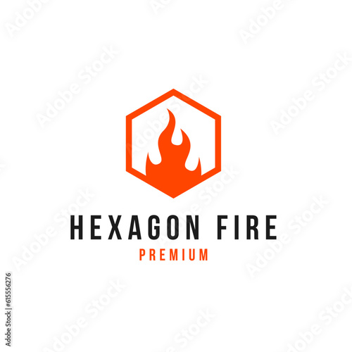 Creative Hexagon Fire Flame Logo Design Concept Vector Illustration Symbol Icon