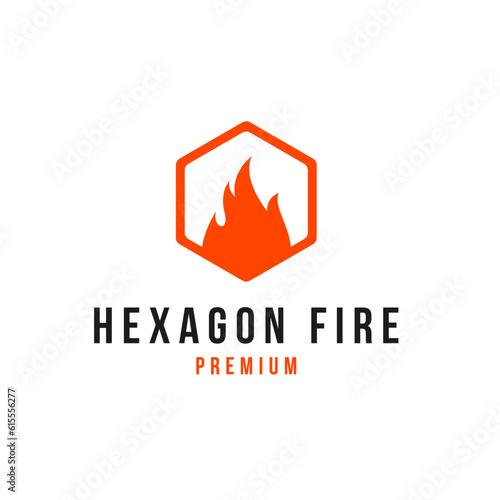Creative Hexagon Fire Flame Logo Design Concept Vector Illustration Symbol Icon