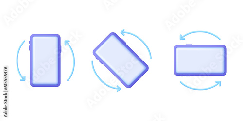 3D Rotate mobile phone. Device rotation set. Horisontal or vertical rotation icons.