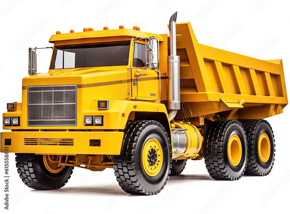 yellow Dumper industrial truck isolated on the white background. created with Generative AI technology